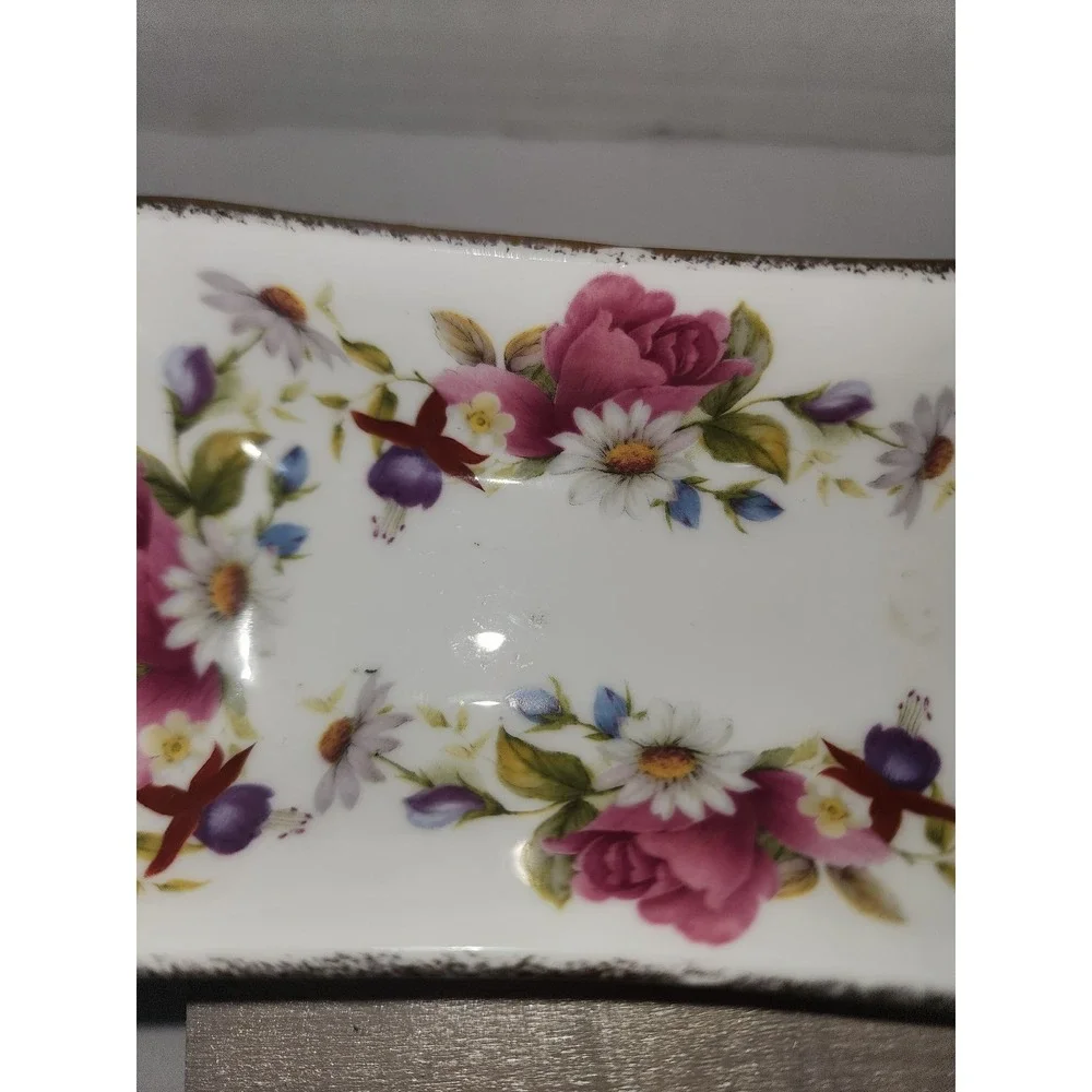 Vintage‎ Summer Rose rectangle trinket dish floral chic